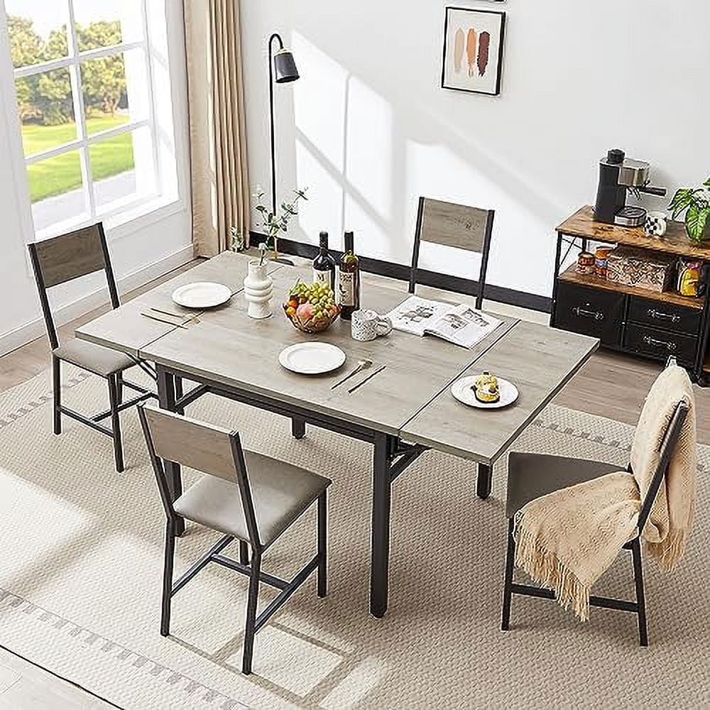 Extendable Drop Leaves Dining Table with Metal Legs Grey Q388393