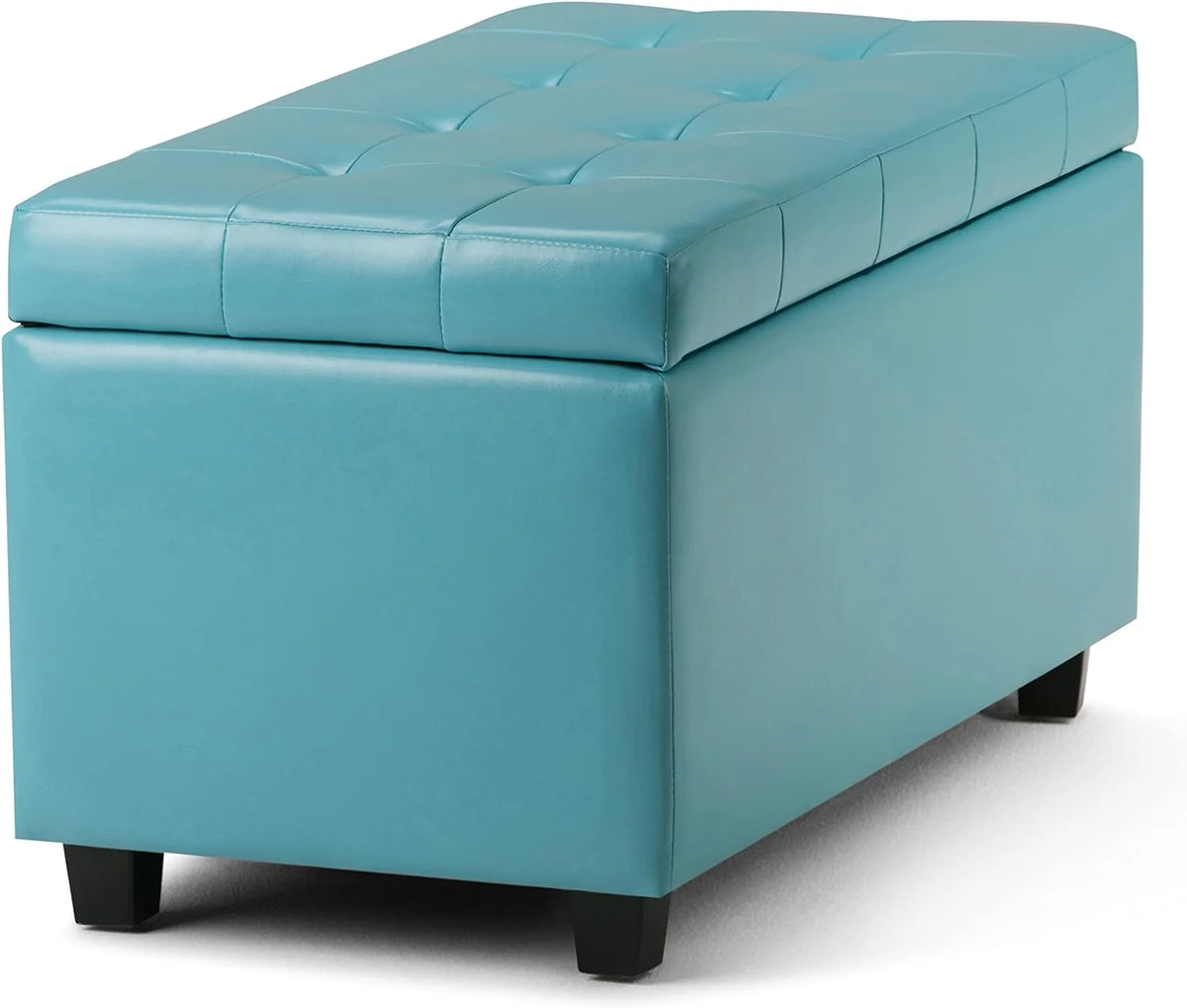 Soft Blue Tufted Faux Leather Lift Top Storage Ottoman I55996