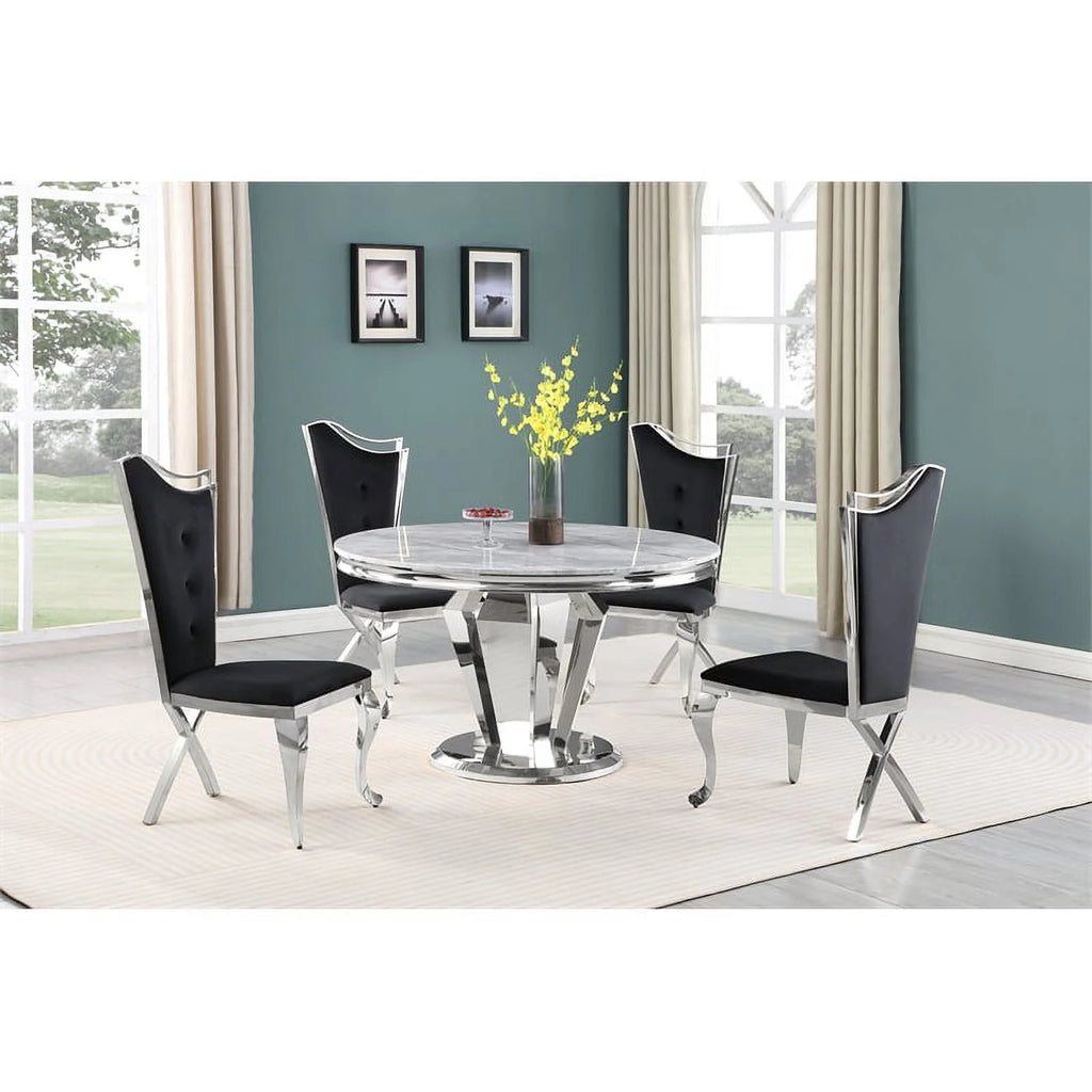 Silver Faux Marble Pedestal Round Dining Table N129726
