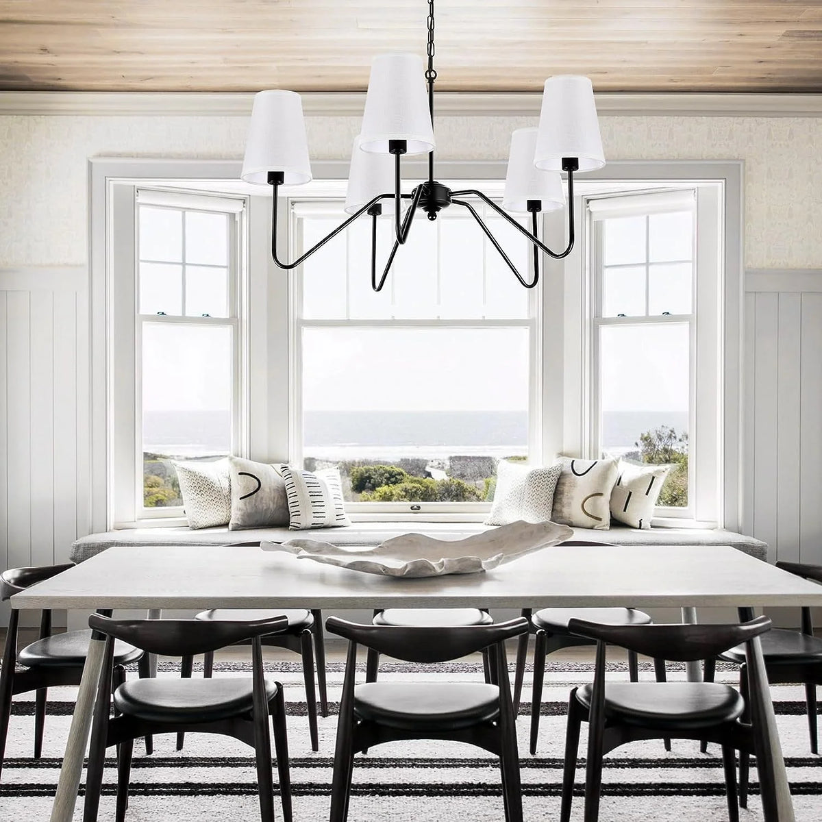 Modern 5-Arm Chandelier with White Shade M88838