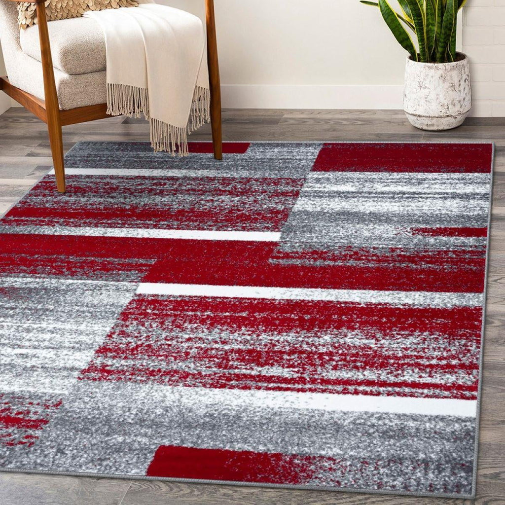 Red 6x9 Abstract Geometric Area Rug X6296