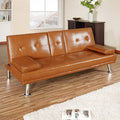 Caramel Futon Sofa with Armrest and Cupholders Z891789