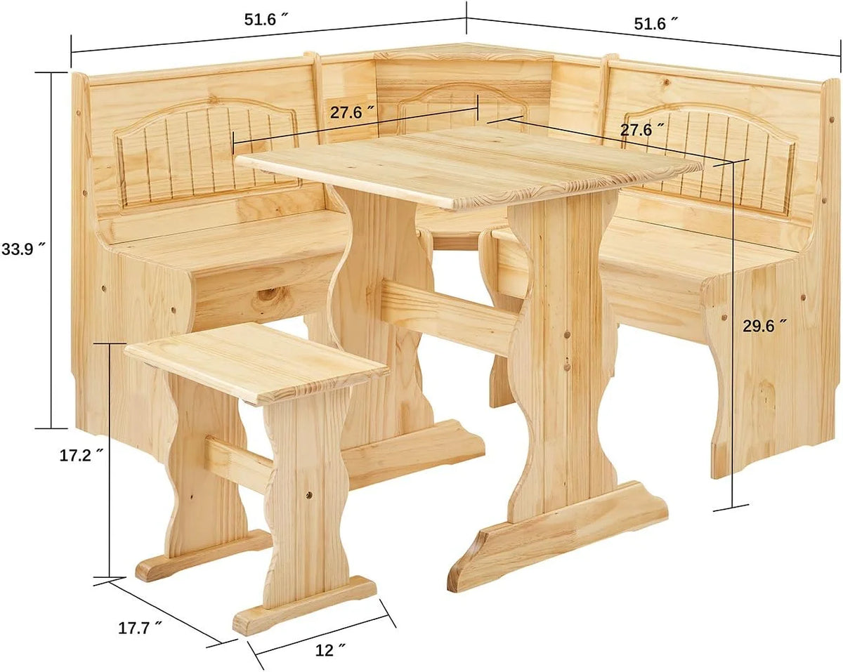 3 Piece Solid Wood Dining Table Set with Side Bench A71068