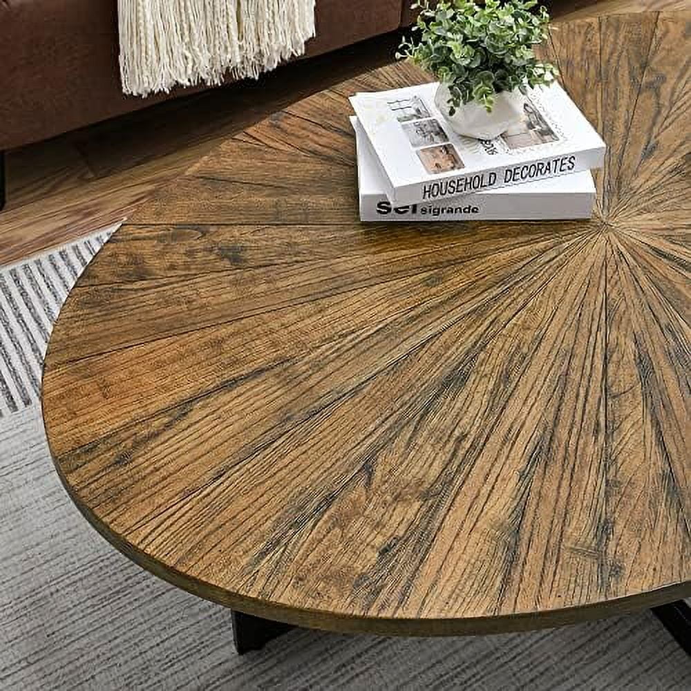 Round Solid Wood Coffee Table with Metal Legs A612228