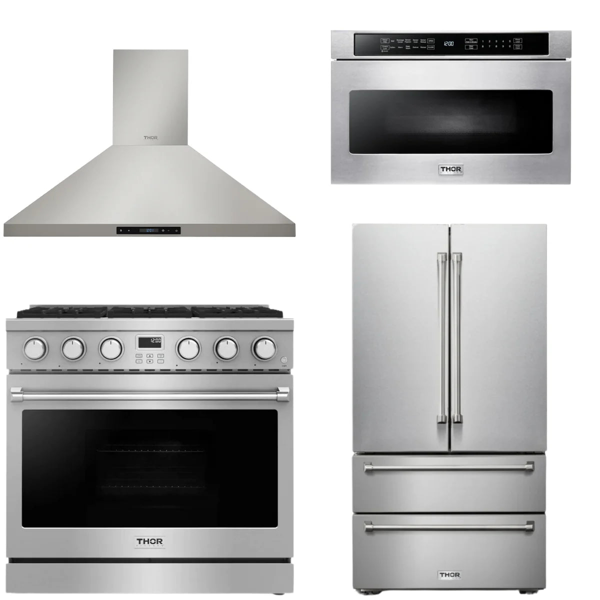 36 Gas Range, Range Hood, Refrigerator and Microwave N67477