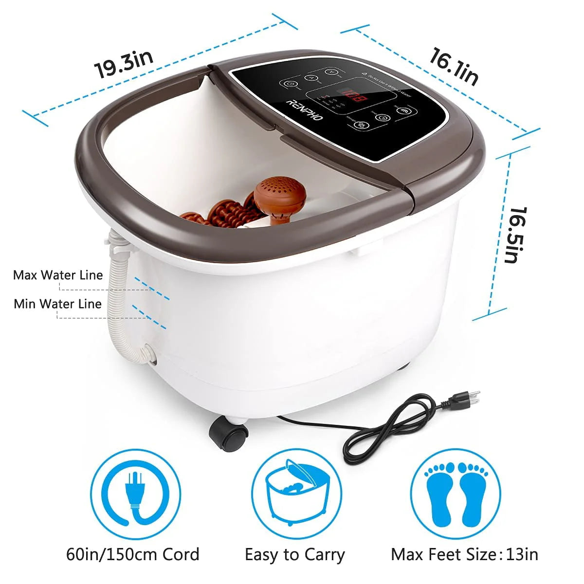 Foot Spa Bath Massager with Heat Bubbles Massage & Jets F675