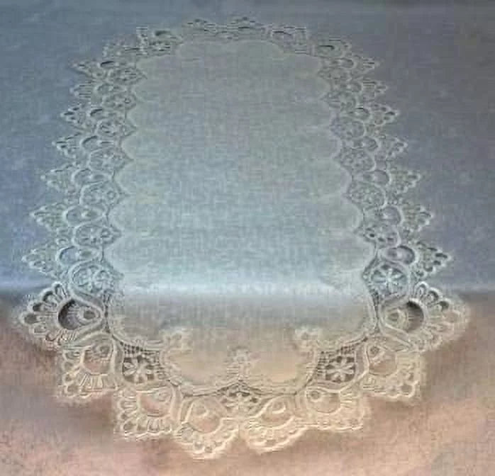 Antique White European Lace Table Runner 34 x 15 inches L57835