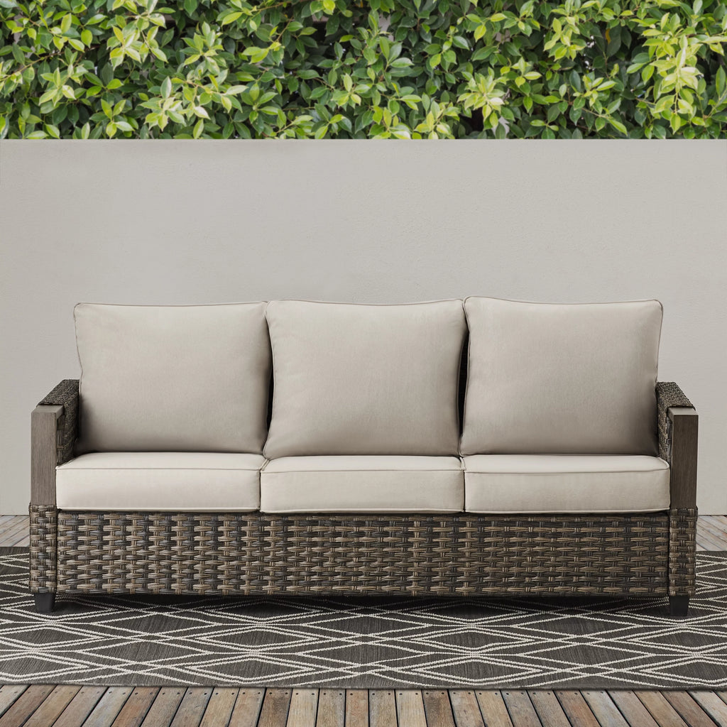 Brown Wicker Sofa and Adjustable Height Table Set O99878