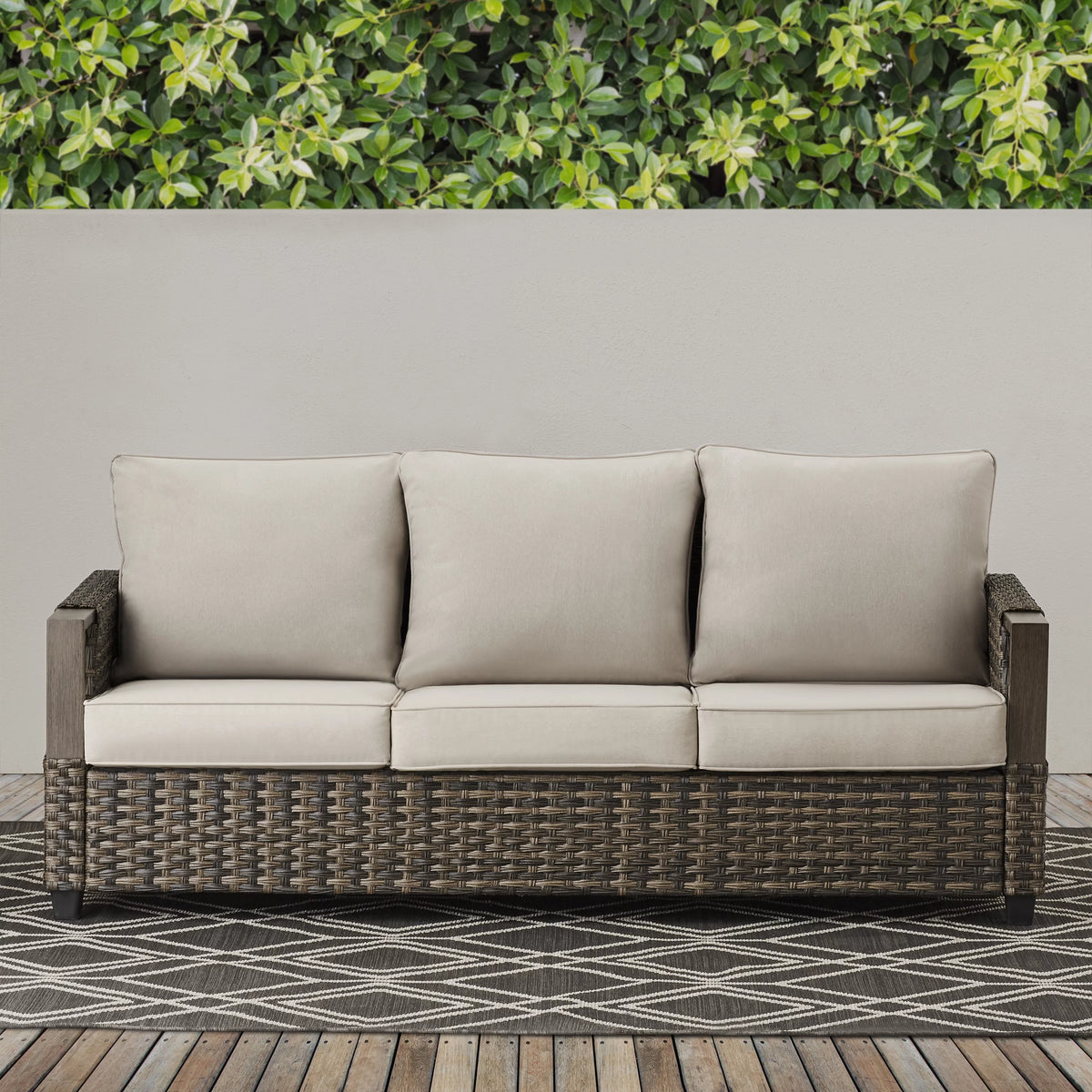 Brown Wicker Sofa and Adjustable Height Table Set O99878