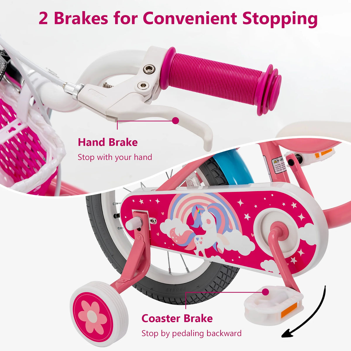 14 Inches Kids Bicycle with Training Wheels Pink Q291