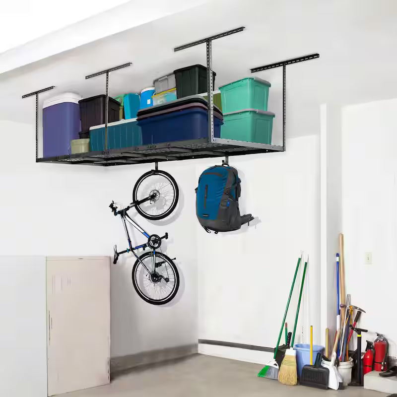 Adjustable Height Overhead Ceiling Mount Garage Rack in Black R142038