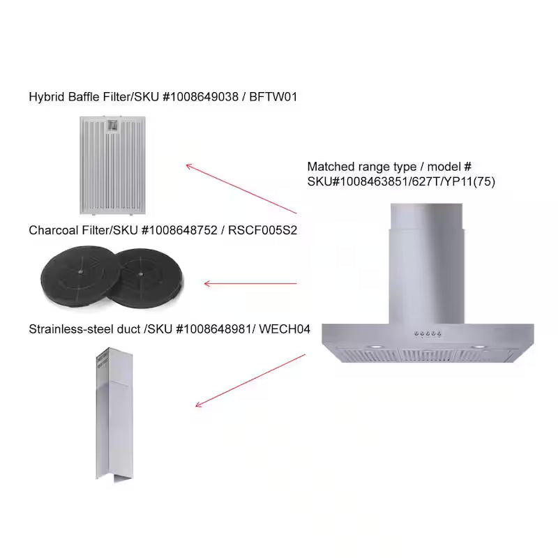 30 in. 350 CFM Convertible T-Shape Wall Mount Range Hood in Stainless Steel T231812