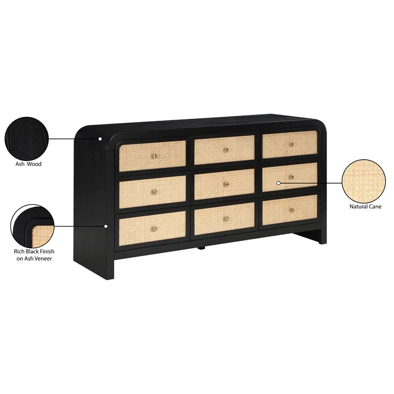 Black Ash Wood and Natural Cane Dresser D2268