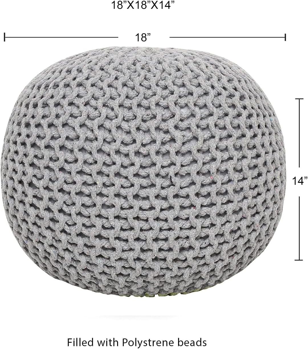 Round Cable Knitted Pouf Ottoman 18”x18”x14” Gray B986141