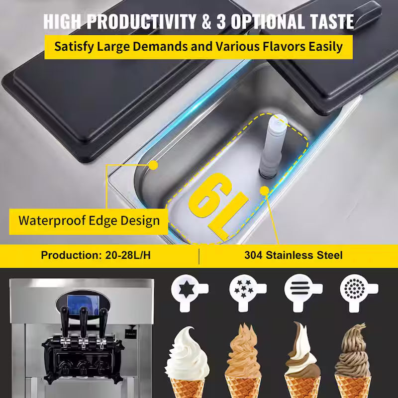 Commercial Soft Ice Cream Maker 3 Flavors 2200 W P40543