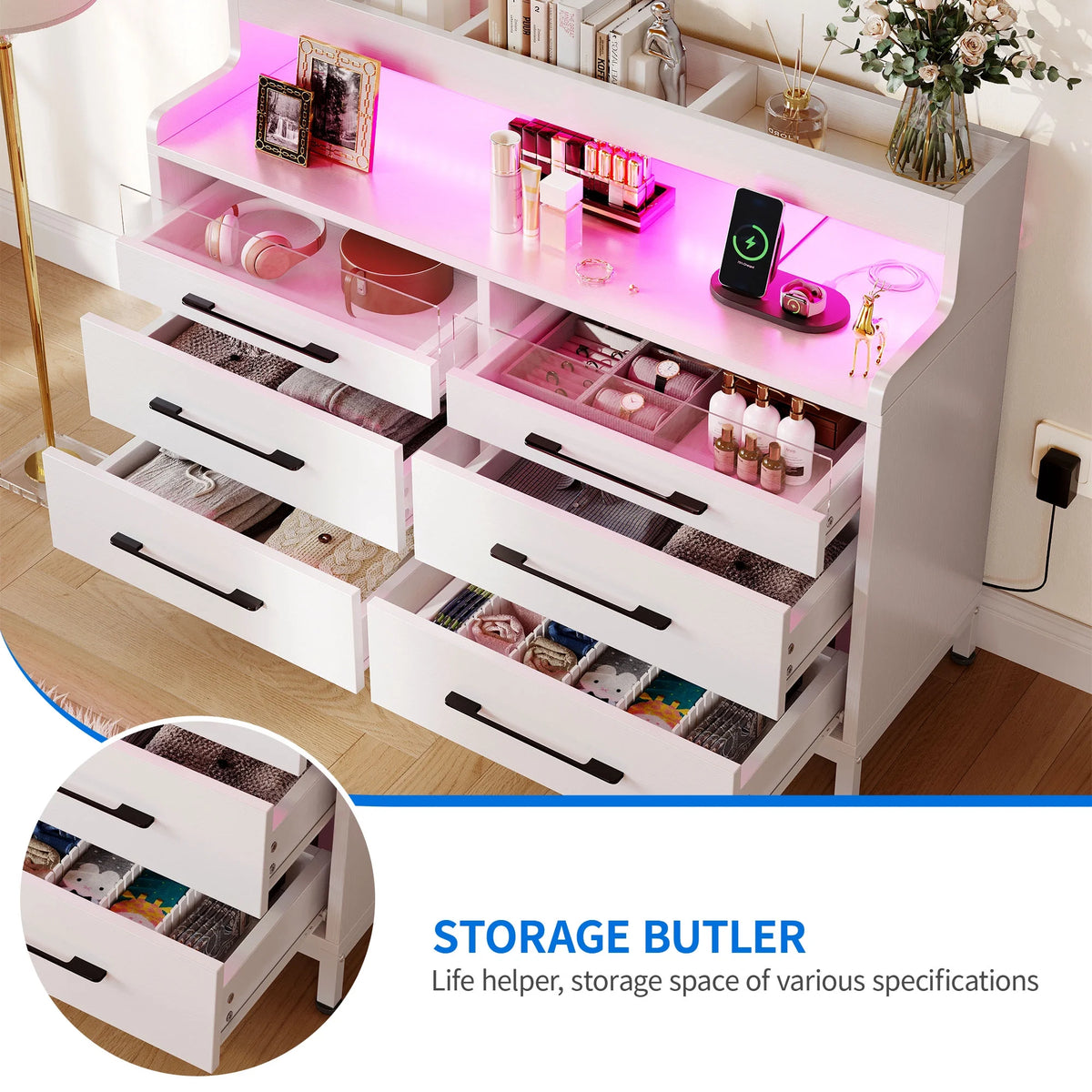 Black 6 Drawer Dresser with LED Light S225907