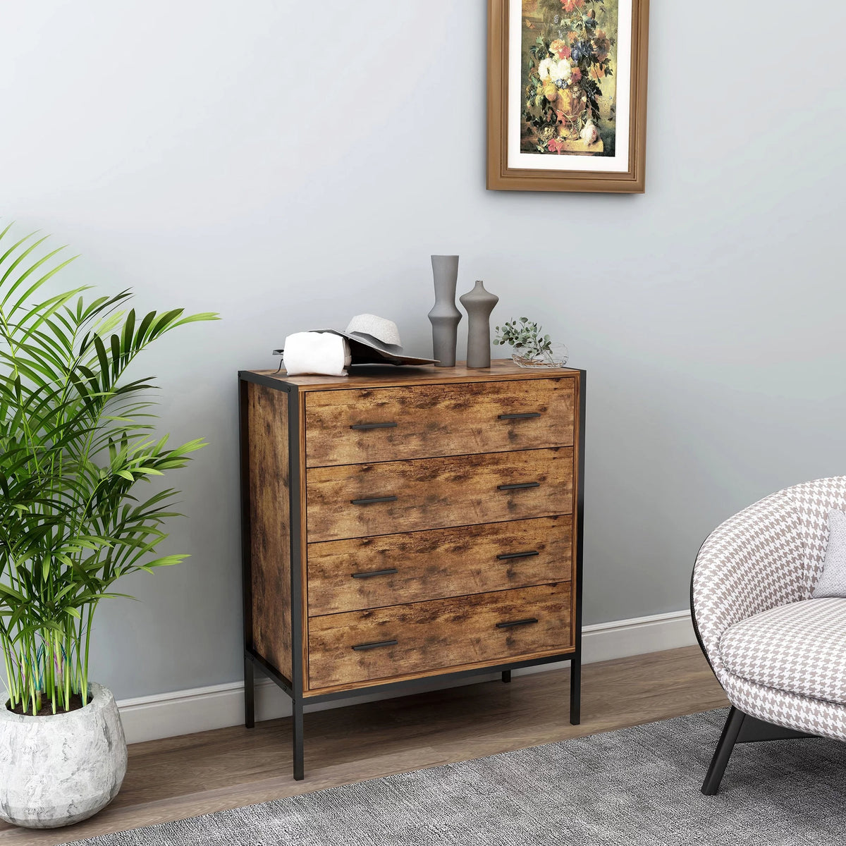 Rustic Brown 4 Drawer Wood Dresser V214147