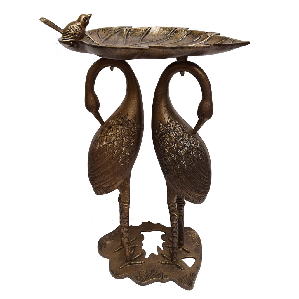 Cast Aluminum 30-in Twin Crane Bird Bath with Leaf Bowl Y39500