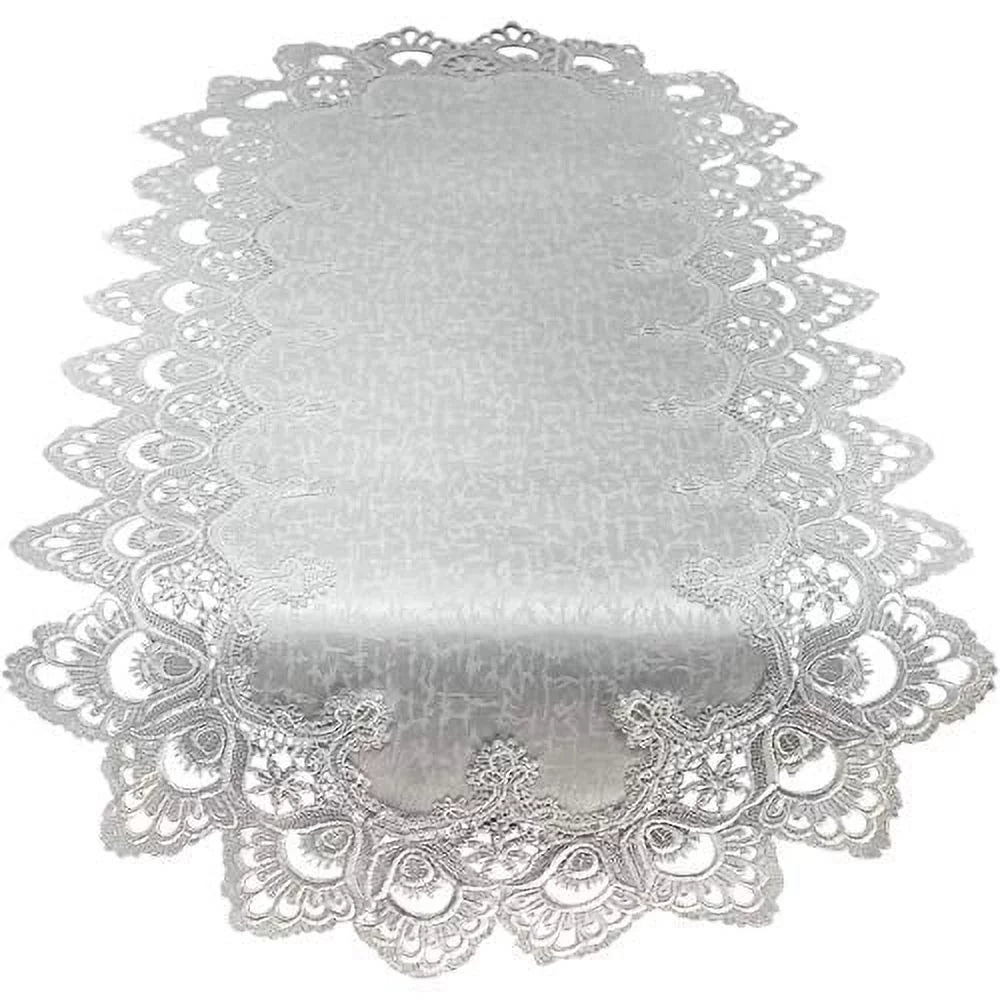 Antique White European Lace Table Runner 34 x 15 inches L57835
