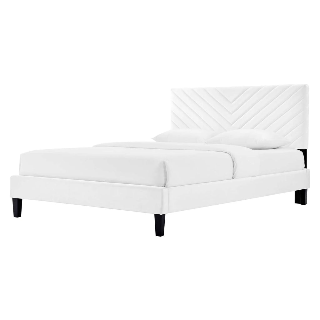 Queen Size White Velvet Platform Bed Frame U329