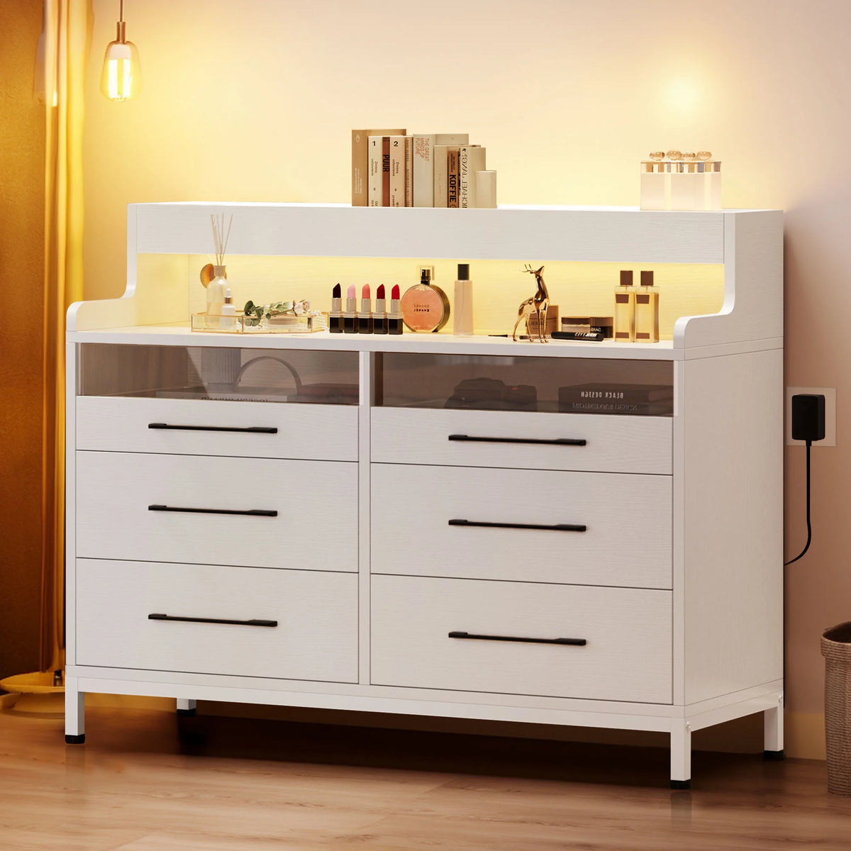 Black 6 Drawer Dresser with LED Light S225907