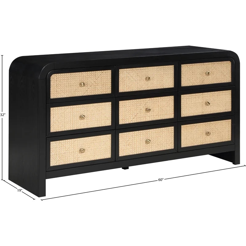Black Ash Wood and Natural Cane Dresser D2268
