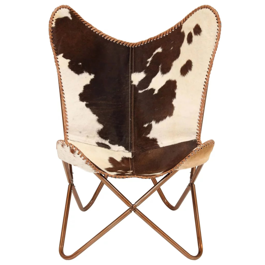 Brown and White Genuine Goat Leather Butterfly Chair J511