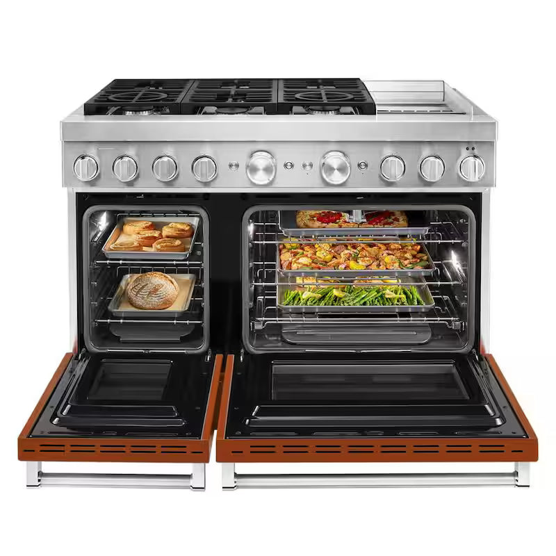 48 in. Smart Double Oven Dual Fuel Range with True Convection in Scorched Orange Z588