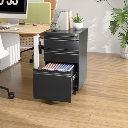 Black 3 Drawer Metal File Cabinet with Lock X61845