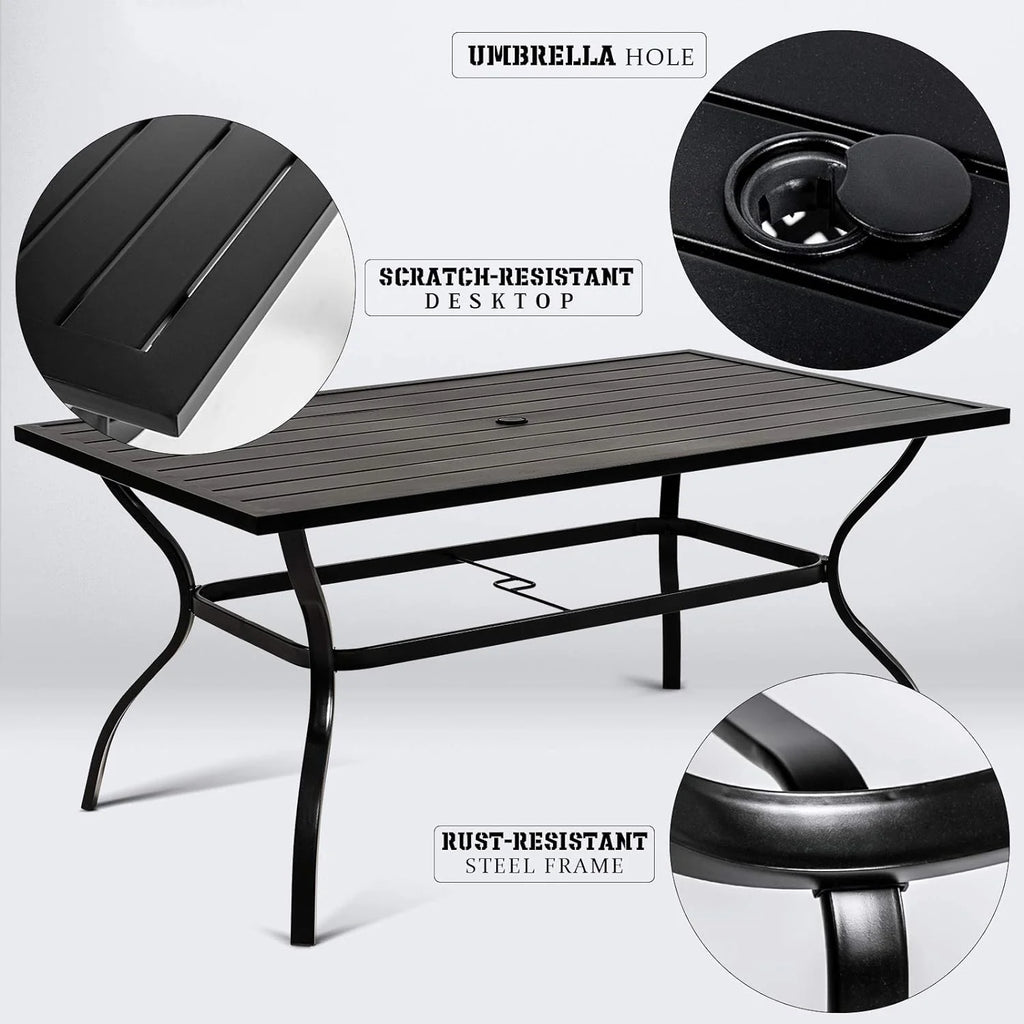 4 Seat Metal Square Outdoor Dining Table with Umbrella Hole, Black I333