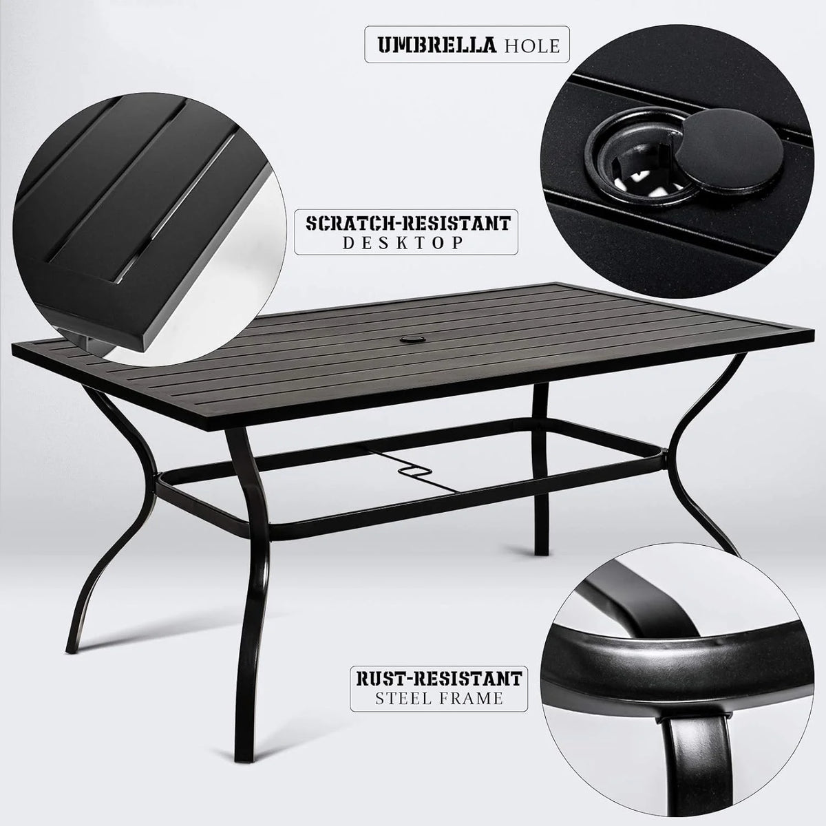 4 Seat Metal Square Outdoor Dining Table with Umbrella Hole, Black I333