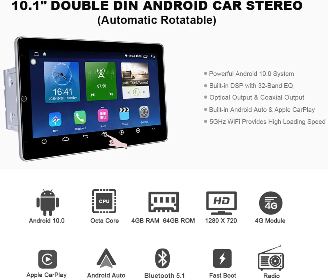 10.1 Inch Android Car Stereo Rotatable Touchscreen Double Din Car Radio Z5527