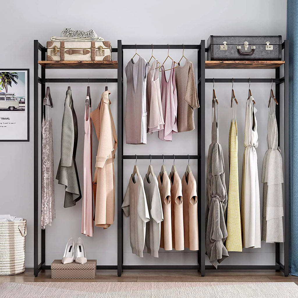 Black Heavy Duty Metal Closet Organizer with Shelves and Hanging Rod X82292