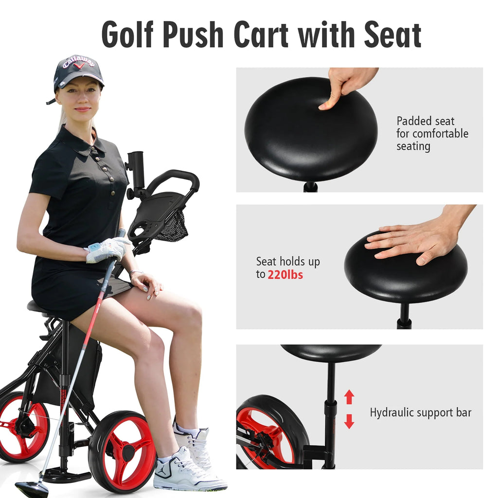 Folding 3 Wheels Golf Push Cart with Seat Blue N391983