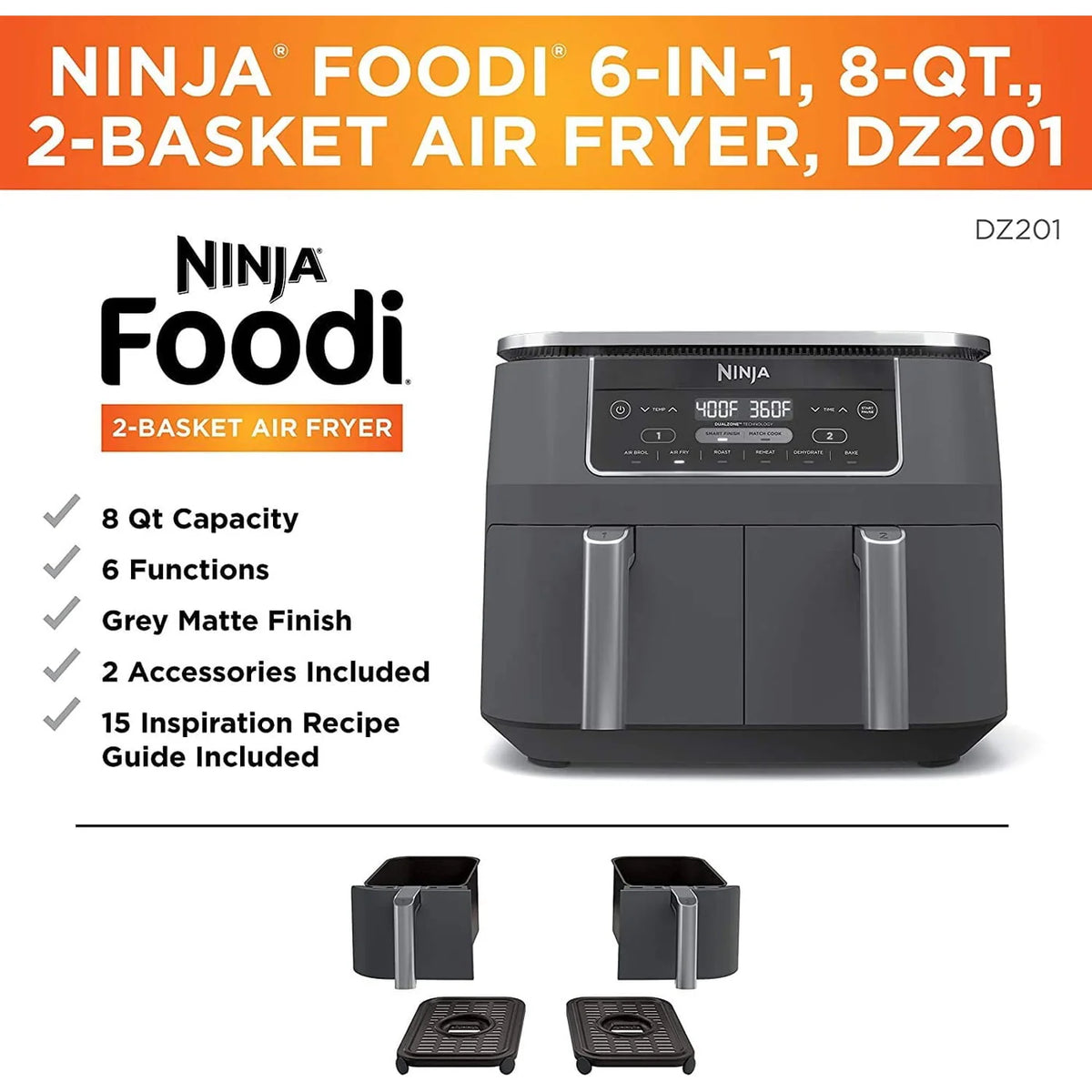 4-in-1 8-Quart 2-Basket Air Fryer C840