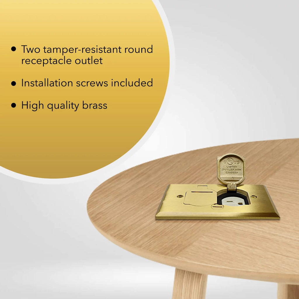 20A Tamper Resistant Recessed Floor Outlet with Flip Lid and Brass Cover X9580
