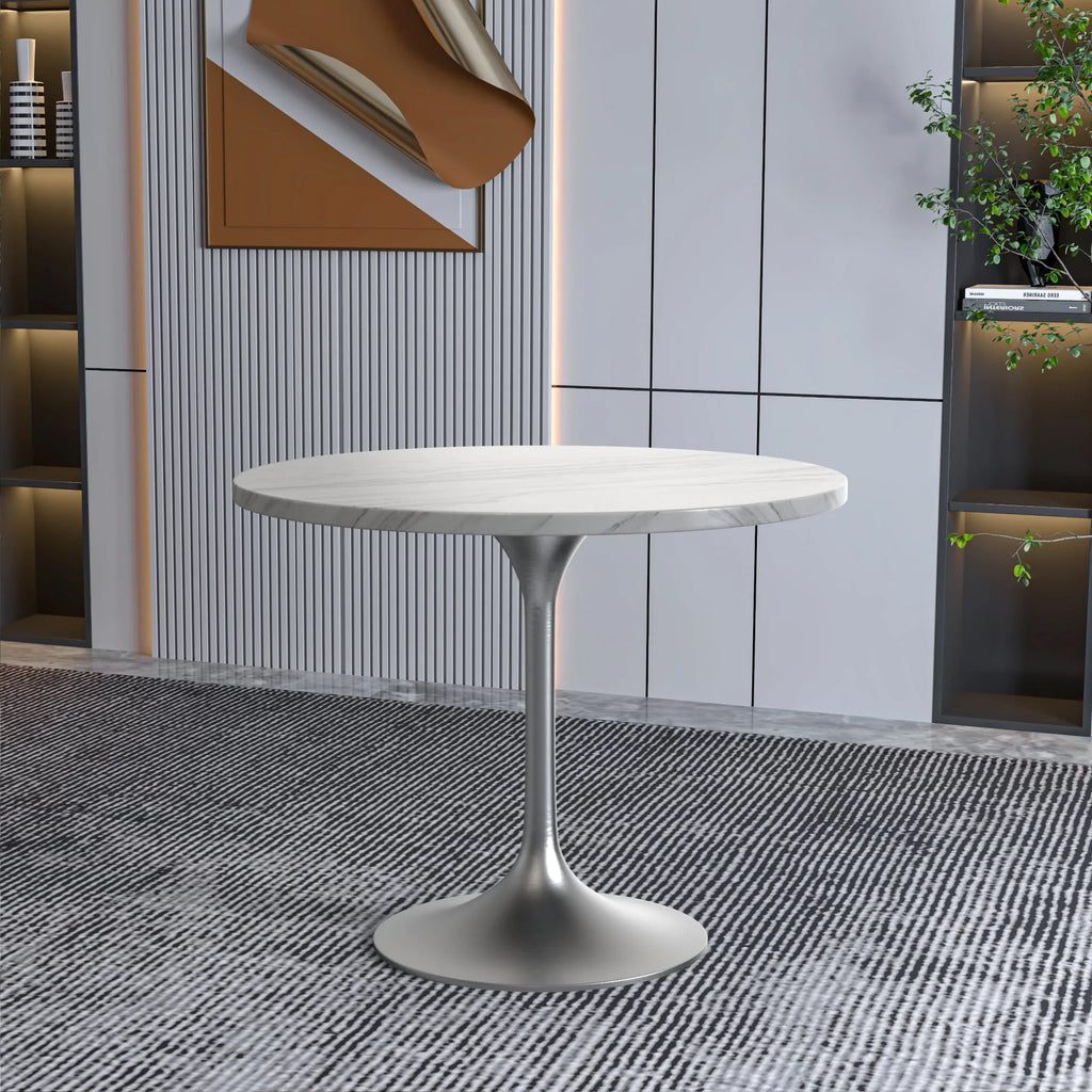 36" Round Sintered Stone Dining Table with Stainless Steel Pedestal Base P290751