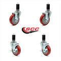 4 x 1.25 inch Red Polyurethane Caster Set of 4 E91779