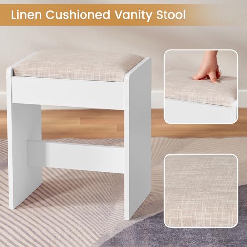 Large White Vanity Desk with Lighted Mirror and Power Outlet M306014