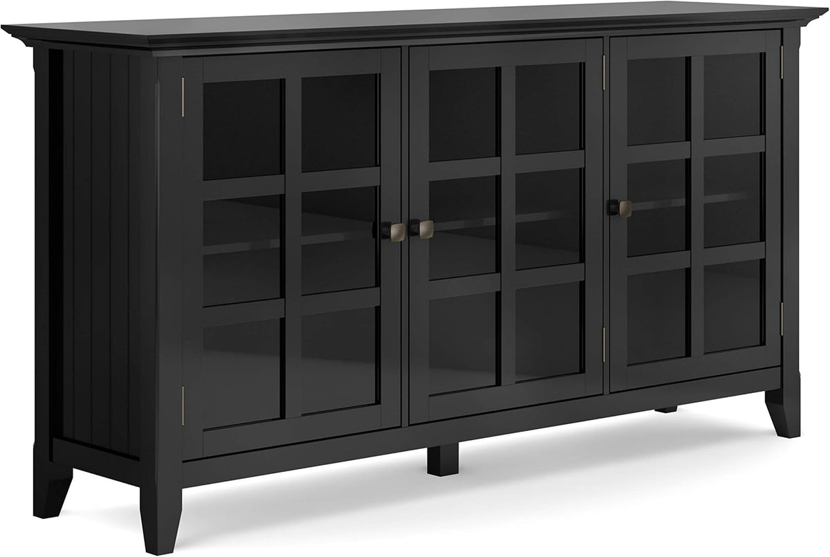 62 inch Rustic Solid Wood Storage Cabinet with 3 Tempered Glass Doors W44122