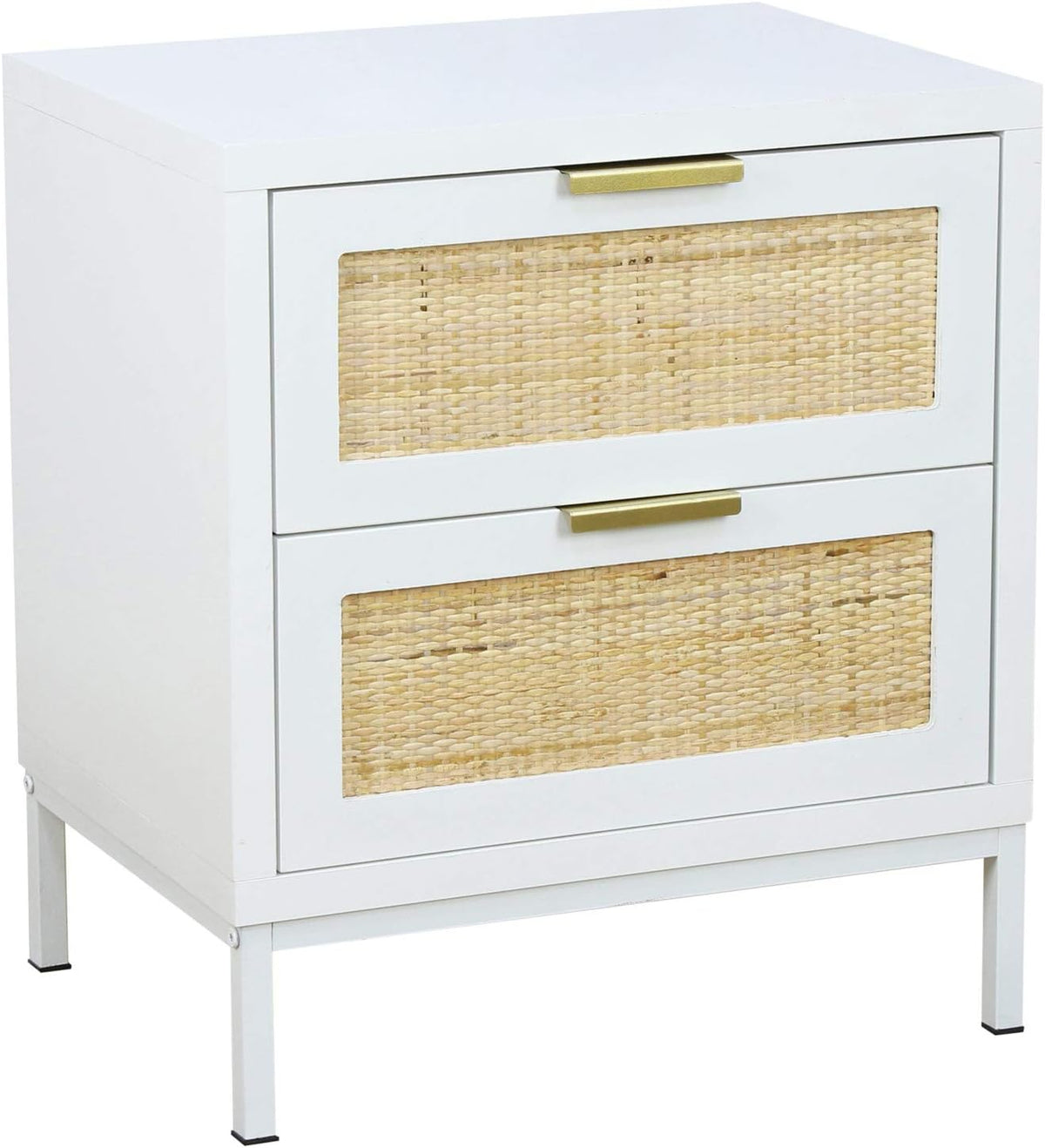 White Natural Rattan 2 Drawer Wood Nightstand N165077