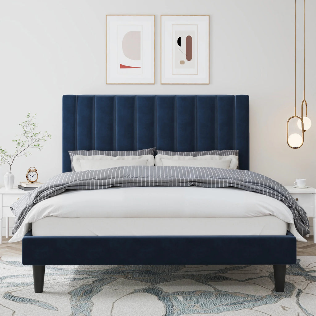 Queen Size Velvet Upholstered Platform Bed Frame W909