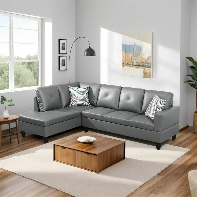 Faux Leather Left Facing Sectional Grey V706
