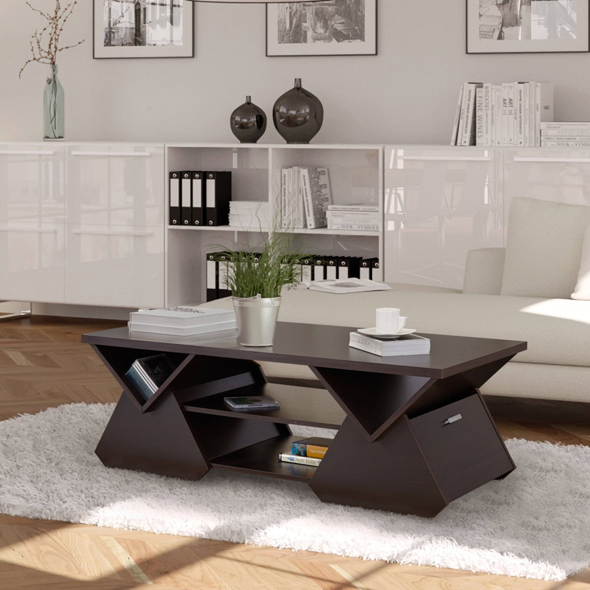 Espresso Geometric Coffee Table Q495015