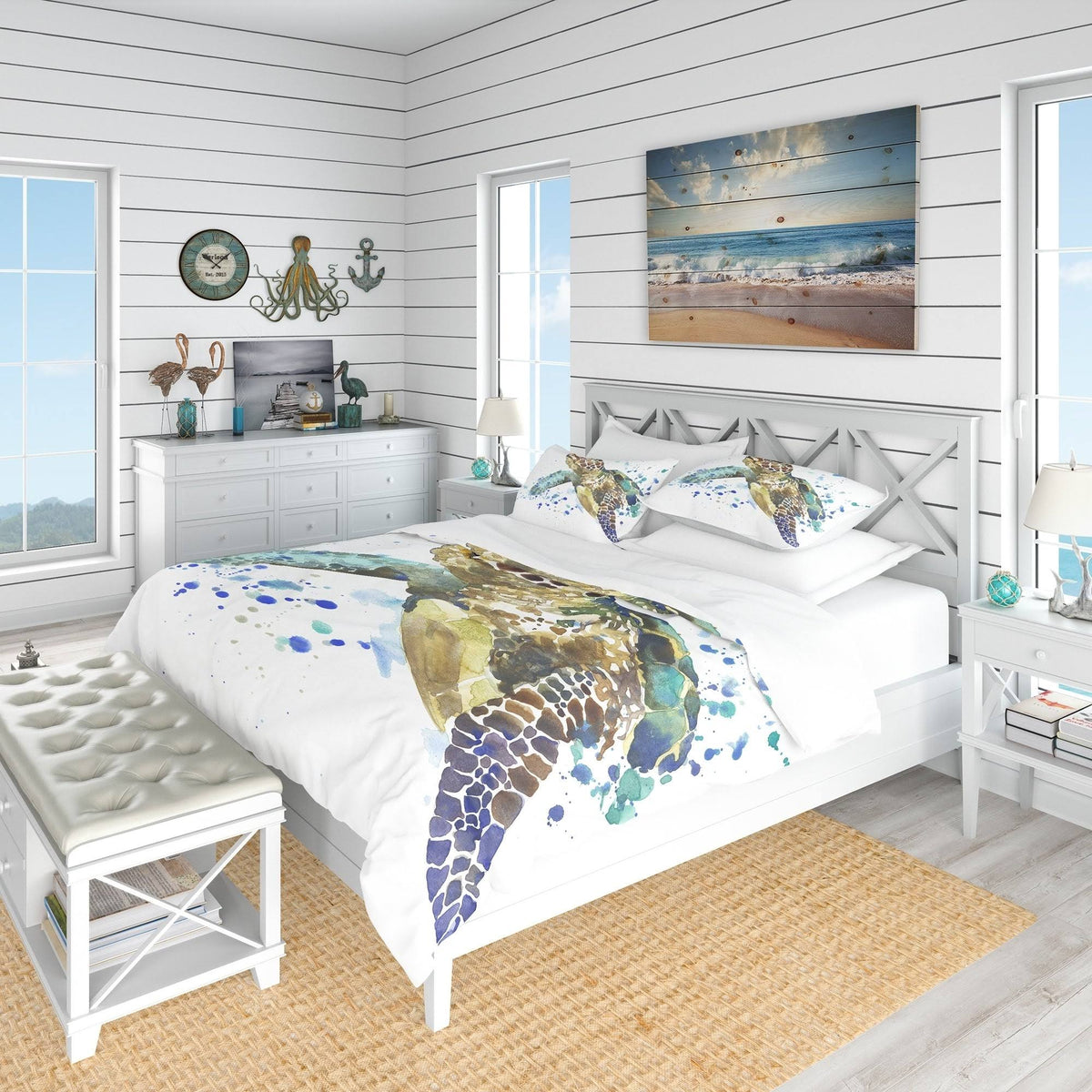 Blue Coastal Duvet Cover Set - Twin X136
