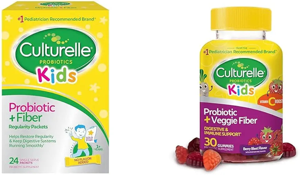 Kids Probiotic Fiber Packets 24 Count and Veggie Fiber Gummies 30 Count S56320