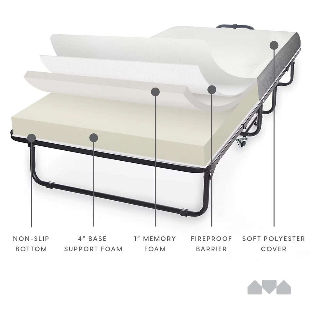 Cot Size Folding Bed with Memory Foam Mattress I9744