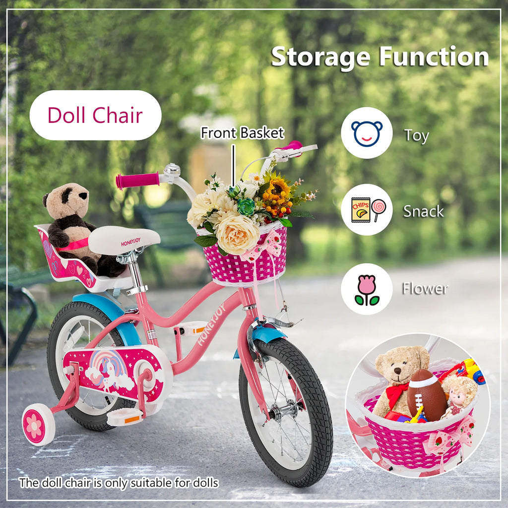 14 Inches Kids Bicycle with Training Wheels Pink Q291