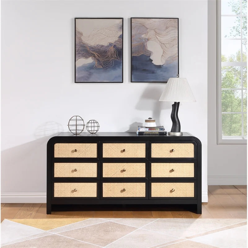 Black Ash Wood and Natural Cane Dresser D2268