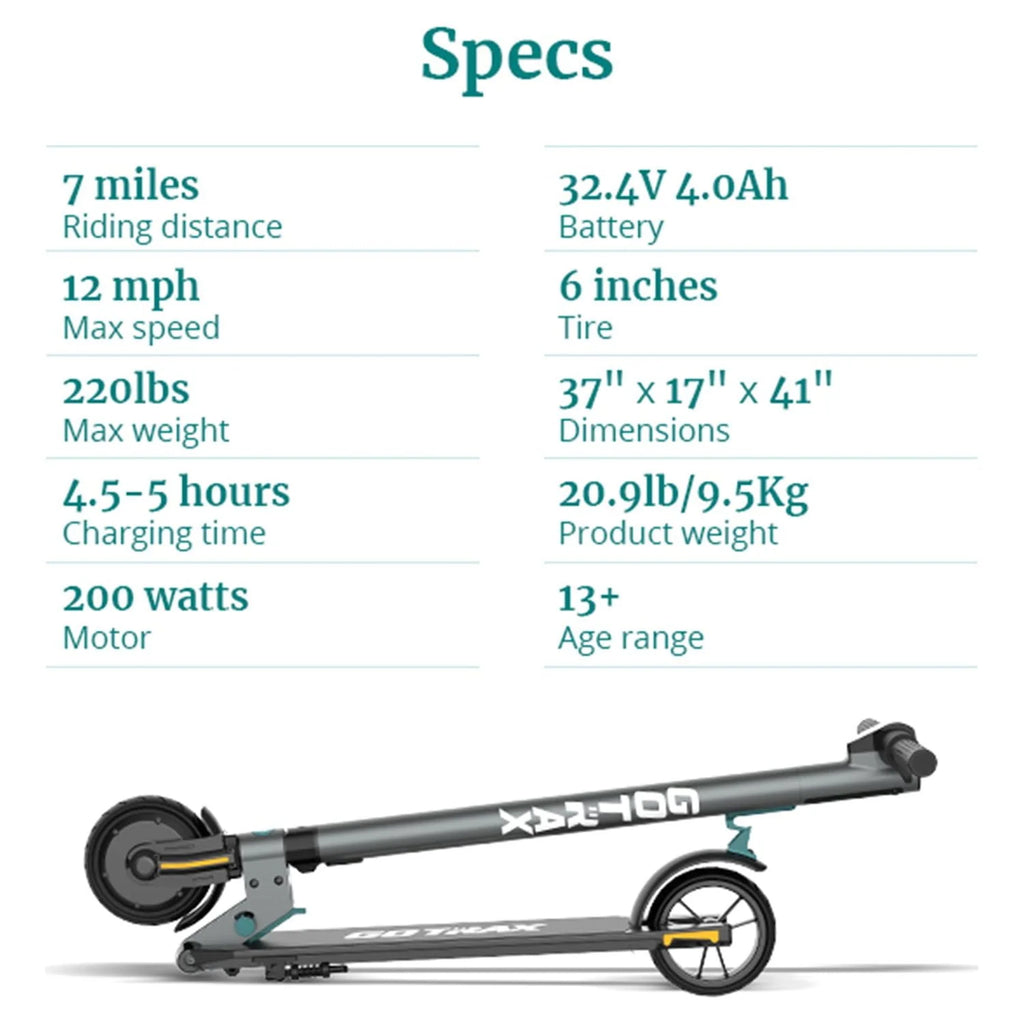 Foldable Electric Scooter with 6 Tires, 200W 12mph, Gray O490